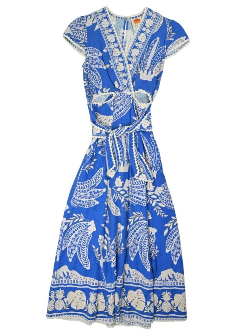 Farm Rio Lace Banana Midi Dress in Blue